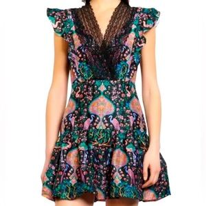 Sandro Blue Fit and Flare Mini Dress with V-Neck and Flutter Sleeves